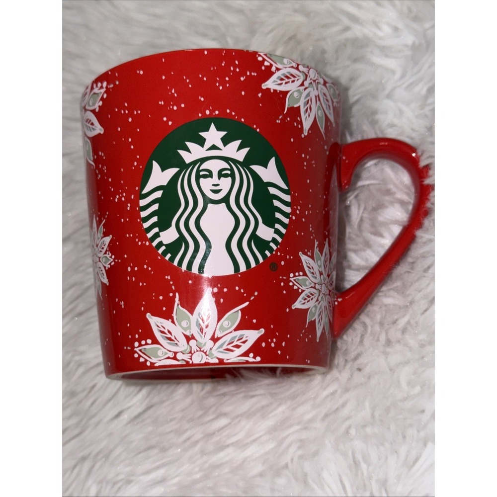 Starbucks Red Holiday Poinsettia Coffee Mug Ceramic Siren Logo Christmas Cup